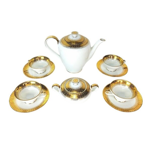 Bavaria Eberhal Gritty Design 5004 Porcelain Teapot Sugar Bowl Teacup Saucer Set - Picture 1 of 16